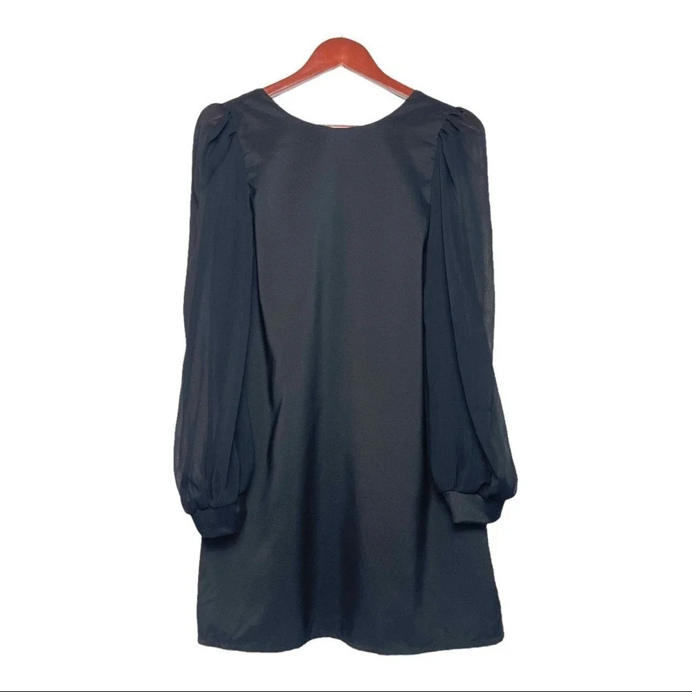Shaye Blue Womens Fairy Grunge Black Sheer Sleeve Mini Dress Whimsigoth Vamp M
